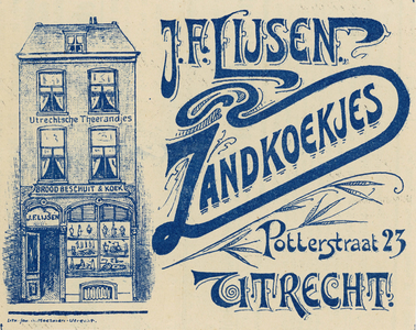 710988 Uit een vel pakpapier geknipt beeldmerk van J.F. Lijsen, Brood-, Koek- en Banketbakker, Specialiteit in ...